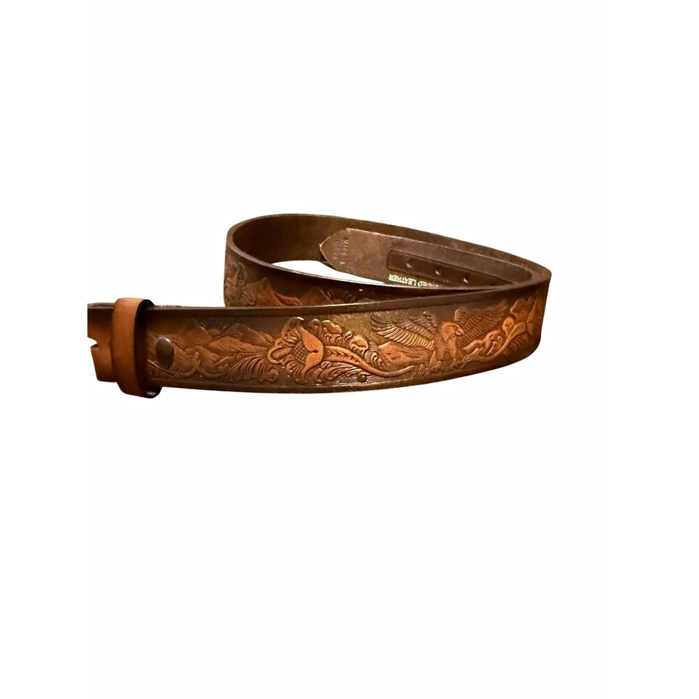 Hired Hand Brown Bonded Leather Eagle Western Belt Strap Size 38